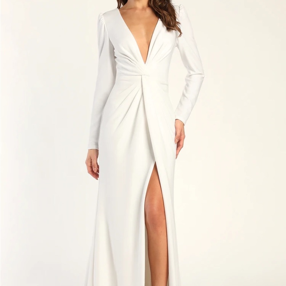 Lulus romance white long sleeve mermaid maxi wedding dress